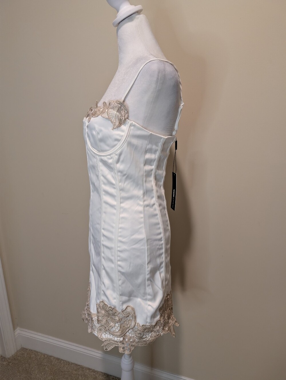 Fashion Nova Ivory Corset Dress with Gold Lace Accents - Picture 5 of 8